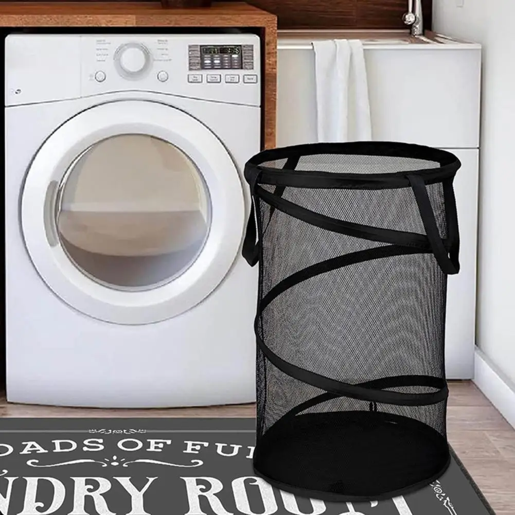 

Net Basket Double Storage Handle Fine Basket Dormitory With For Bathroom Mesh Foldable Clothes Dirty Collapsible Laundry Large