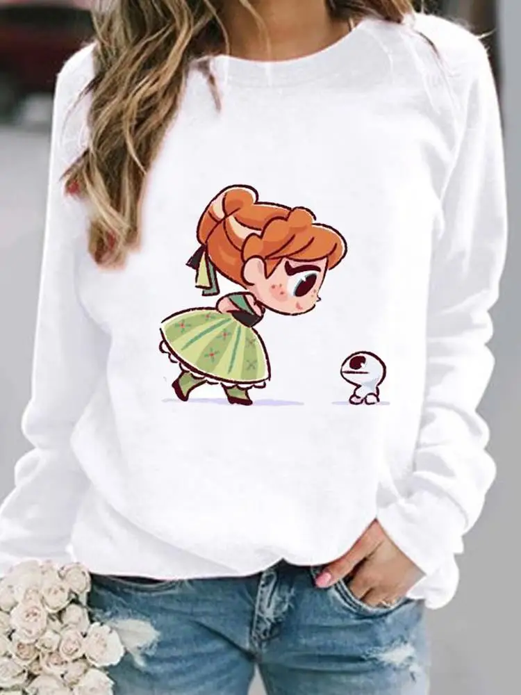 

Пуловер женский с мультяшным принтом, модный праздничный Повседневный милый стильный свитшот с графическим принтом, в стиле принцессы, 90-х, на осень-весну