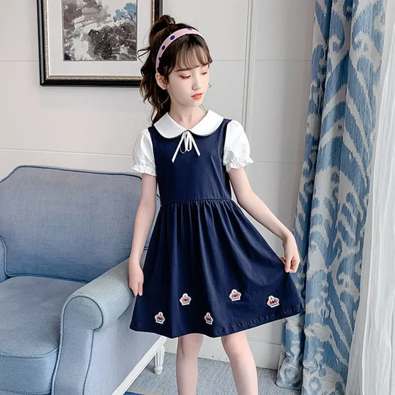 

Летнее праздничное платье для девочек, платье в студенческом стиле с лацканами и узкой талией для принцессы, праздничные удобные платья премиум-класса для 12 лет