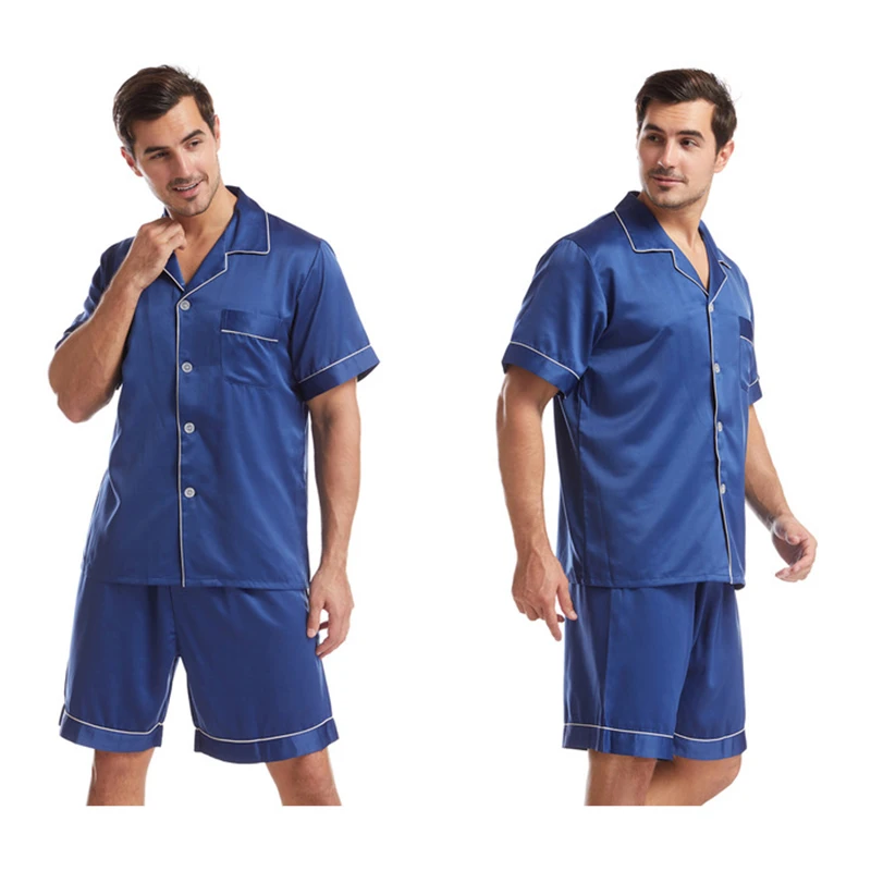 Pajamas For Men Shorts Sleeve Satin Pajamas Sets Summer Sleepwear Set Silk Sleeve Satin Pajama Two Piece Short pj Men