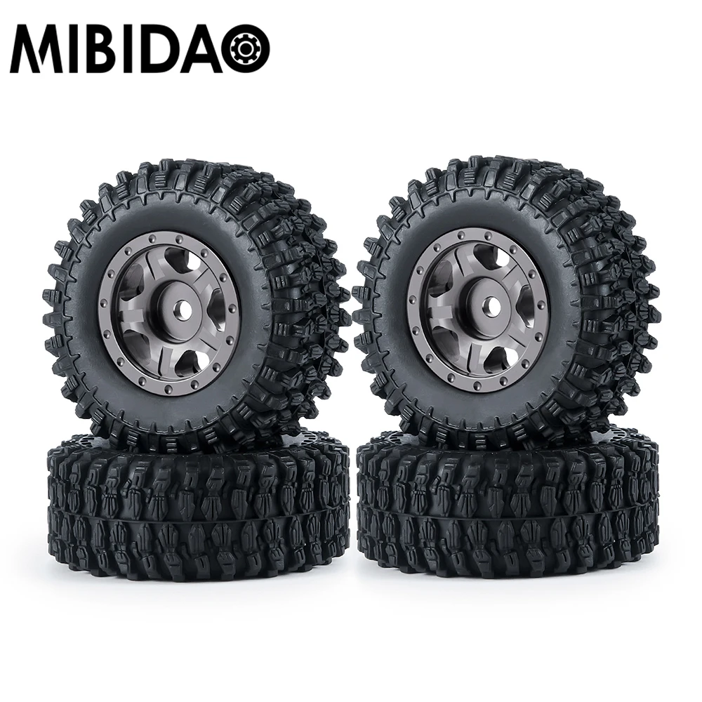 

Mibidao 4 Pcs/Set 1.0 Inch Metal Wheel Rims with Rubber Tires Kit for Axial SCX24 90081 AXI00001 AXI00002 1/24 RC Crawler Car