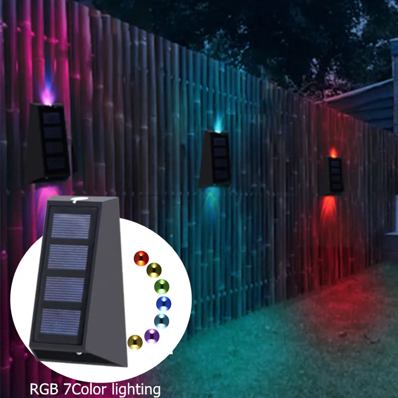 

Solar Lamp Solar Stair Lamp Wall Light Up And Down Outdoor LED IP65 Waterproof Fence Garden Decor 6Pcs 7 Color Changing Lighting