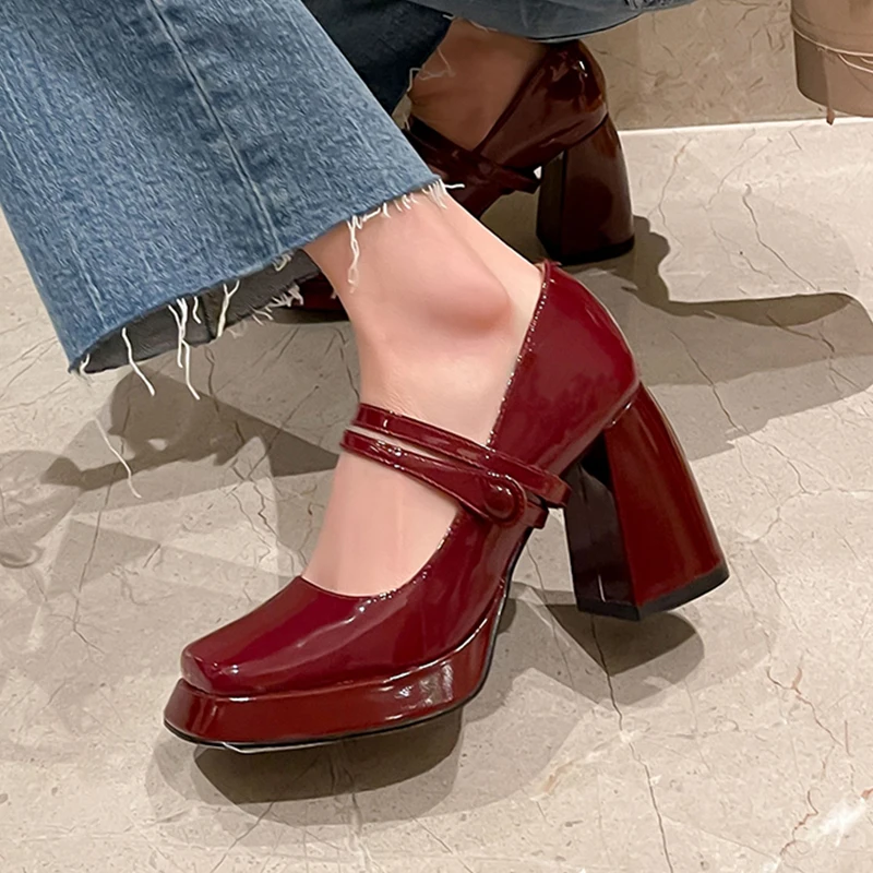

Heihaian Single Shoe 2023 Spring New Square Head Shallow Mouth Mary Jane Shoes Simple Commuting High Heels For Women