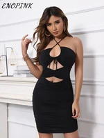 enopink sexy backless dress women bandage cut out mini dresses halter sleeveless bodycon evening party club 2022 summer vestidos