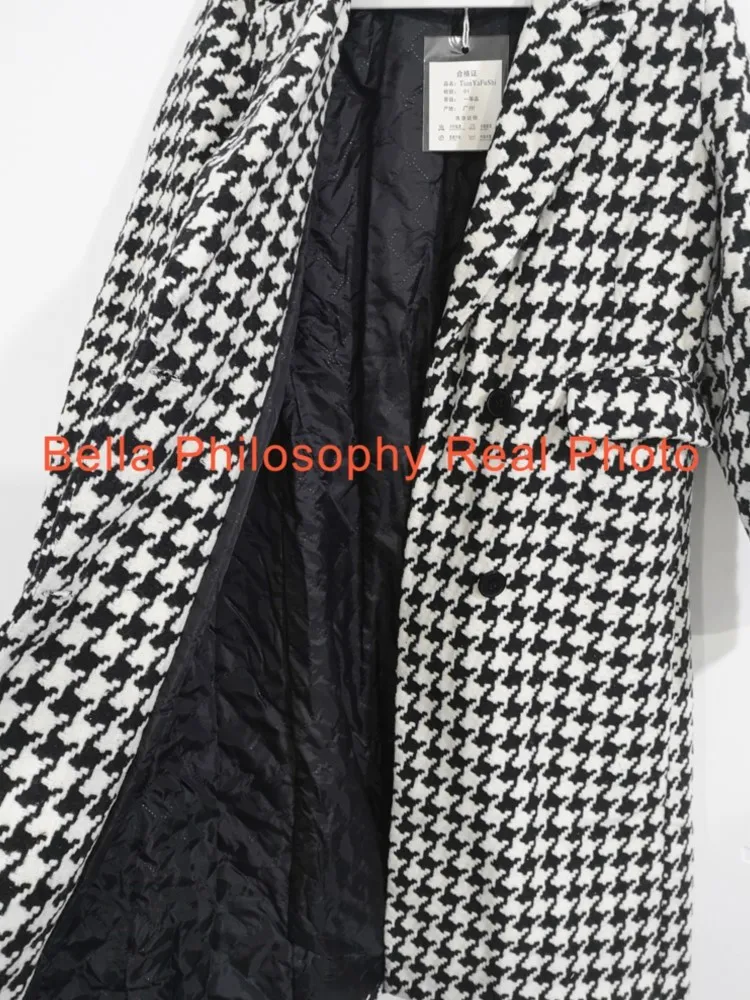 Женская шерстяная куртка зимняя новая корейская мода двубортное гусиная лапка