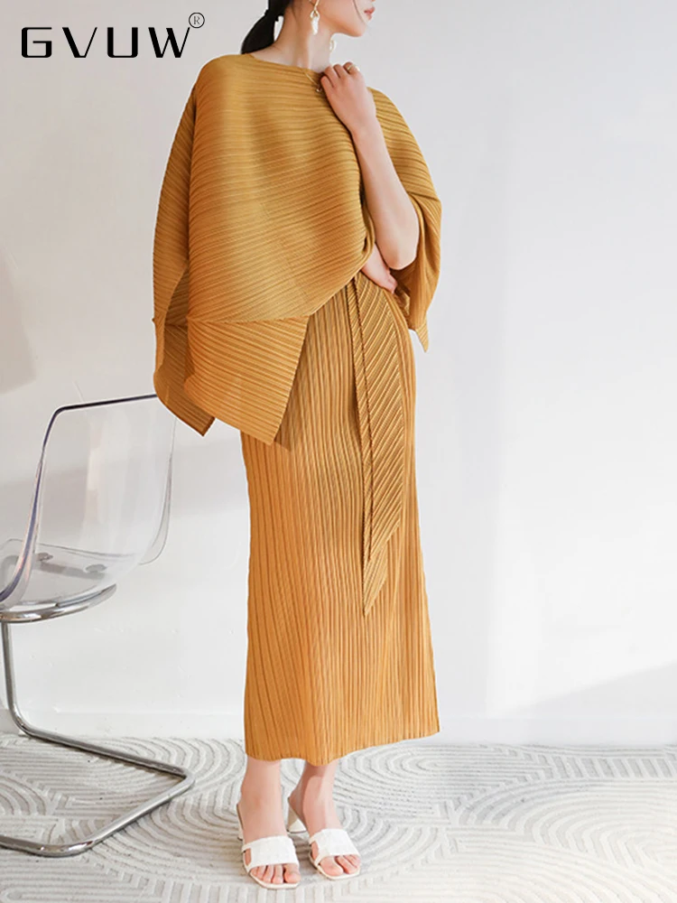 

GVUW Pleated Sets For Women Suspender Dress With Irregular Shawl Two-piece Set Female Elegant Festival Clothing 2022 New 25D1215