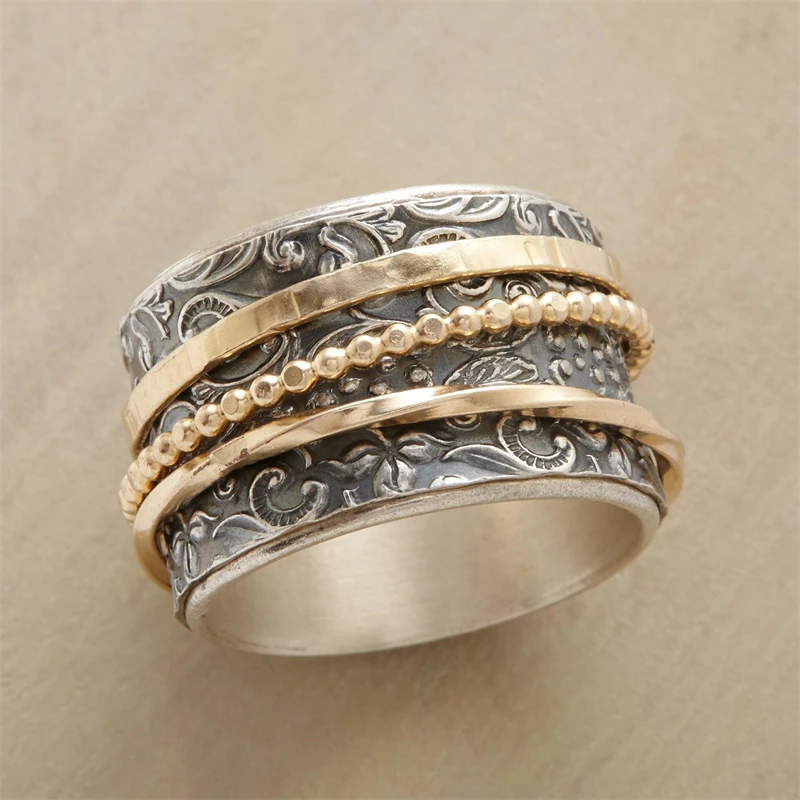 

Vintage Style Printed Bottom Round Beads Smooth Face Rings Charm Fashion Women Metal Rings Engagement Wedding Party Gift Jewelry