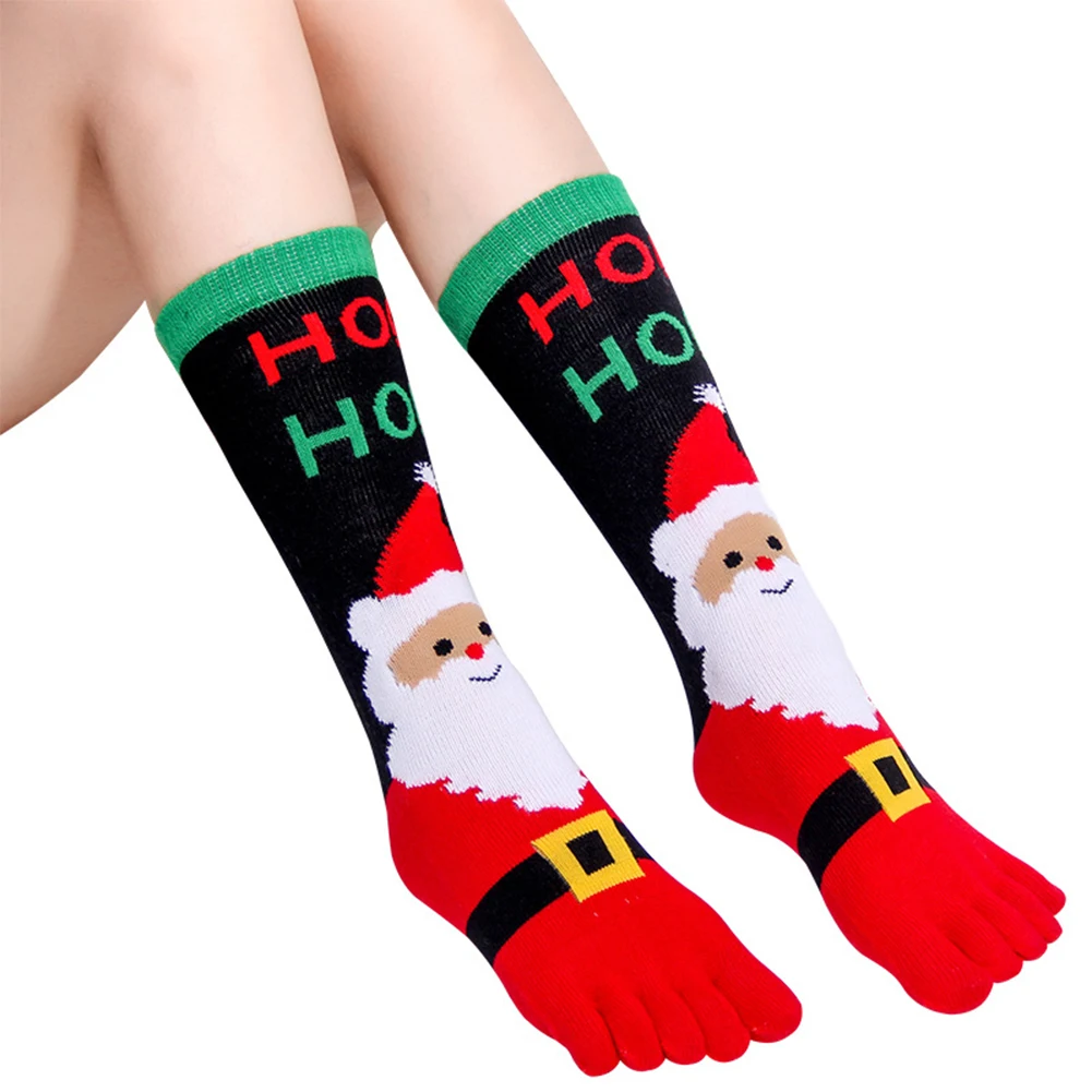 

1pair Unisex Festival Stocking Cartoon Autumn Winter Cotton Blend Long Socks Five Toes Christmas Decorations Daily Elastic