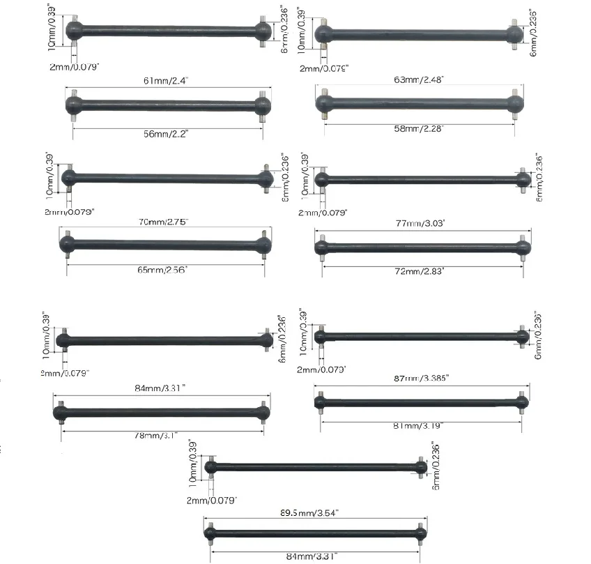Металлический приводной вал Dogbone RC 61/63/70/77/84/87/89.5 мм для 1/10 HSP 94101 94102 94103 94107 94122 94123 94155 94166 запасные части