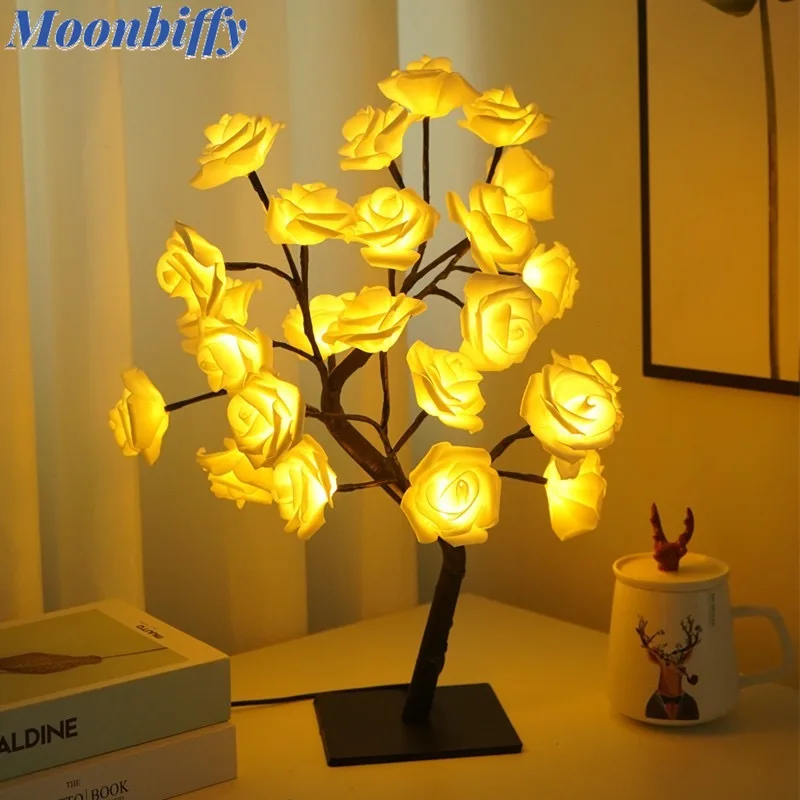 

Rose Tree Branch Lights LED Table Lamp USB Flower Lights Waterproof Decorative Night Lights Christmas Party Garden Decoration