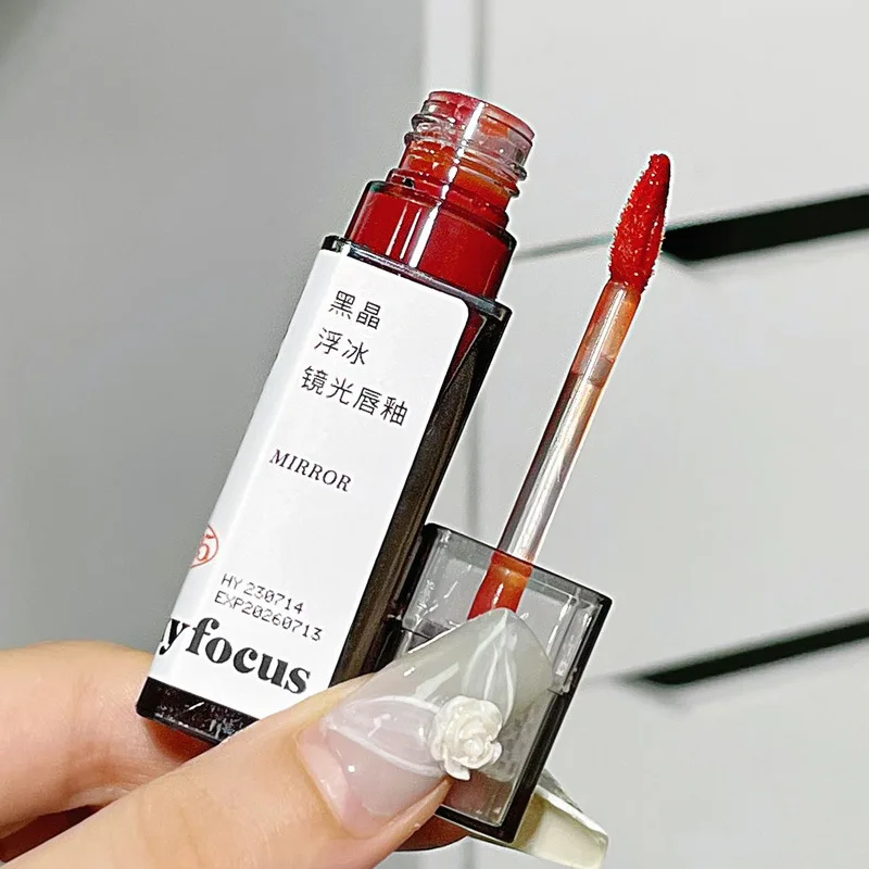 

PinkyFocus Waterproof Black Mirror Lip Gloss Transparent Nude Dark Red Lip Glaze Lasting Velvet Liquid Lipstick Makeup Cosmetic