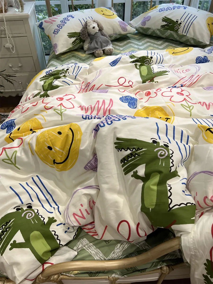 Постельное белье с милым мультяшным динозавром для детей-подростков красочный