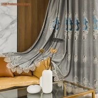 european luxury gray blackout curtains for living room bedroom embroidered tulle sheer curtain drapes home decor customize
