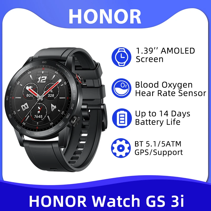 

Смарт-часы HONOR Watch GS 3i GPS монитор уровня кислорода в крови 1,39 дюйма AMOLED цветной экран Смарт-часы GPS 5ATM Bluetooth часы