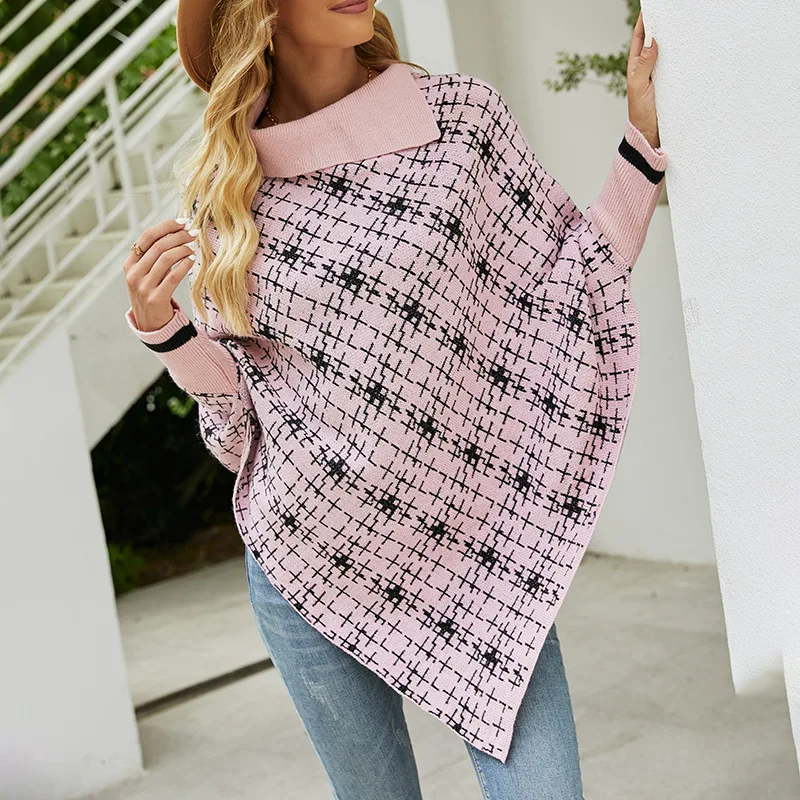 Женское длинное пончо в полоску с рукавом-фонариком |