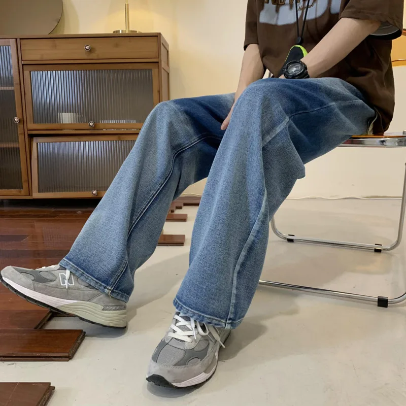 Blue/Black Baggy Jeans Men Fashion Casual Wide Leg Jeans Men Streetwear Loose Hip Hop Straight Denim Pants Mens Trousers M-2XL