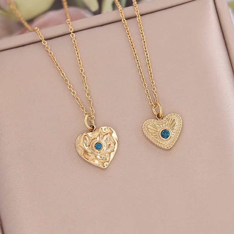

Bohemian Green Zircon Heart Necklaces for Women Girls Stainless Steel Diamond Gold Chains Choker Necklace Fashion Jewelry Gifts