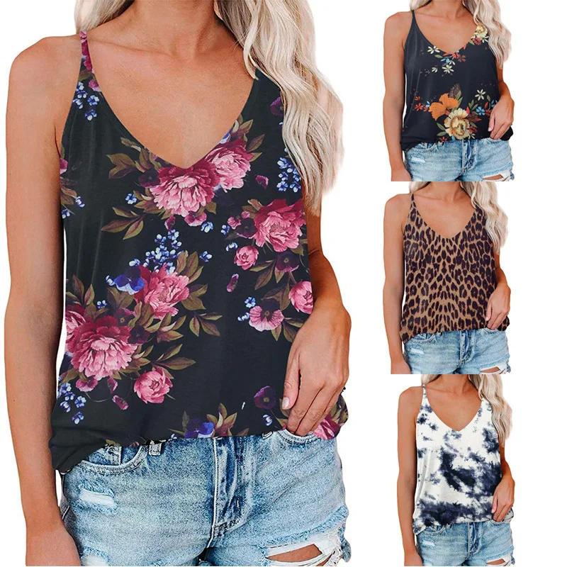 

New Summer Loose Print Sling Type Sexy Small Vest Women's Casual Sleeveless Top Female & Lady Clothing