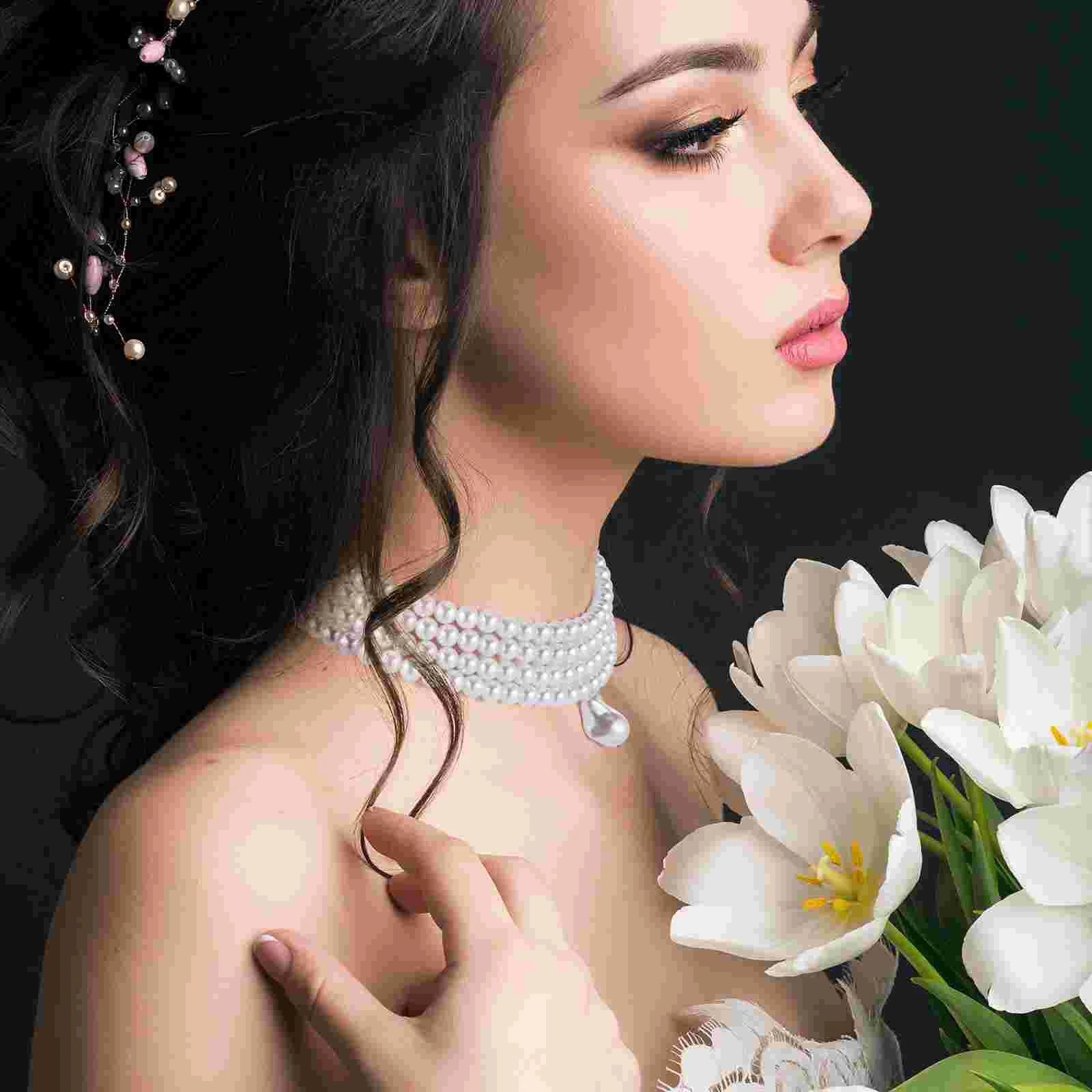 Круглое жемчужное ожерелье колье декор длинный искусственный жемчуг для женщин