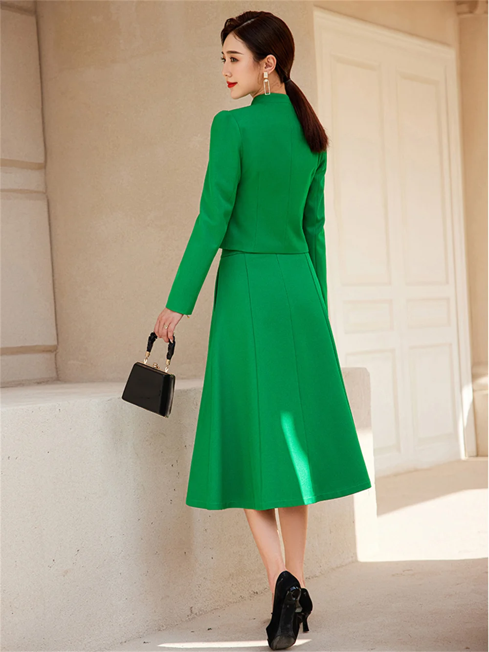 Green Women Dresses Set 2023 New in Female Casual Long Sleeve Jacket with Skirt Elegant Office Lady Formal Two Piece Skirt Suit