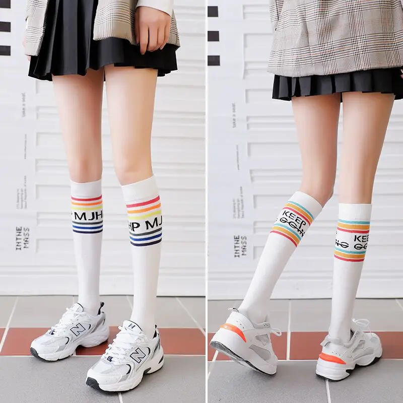 

Rainbow Striped Socks Cycling Sports Women's Stockings high socks