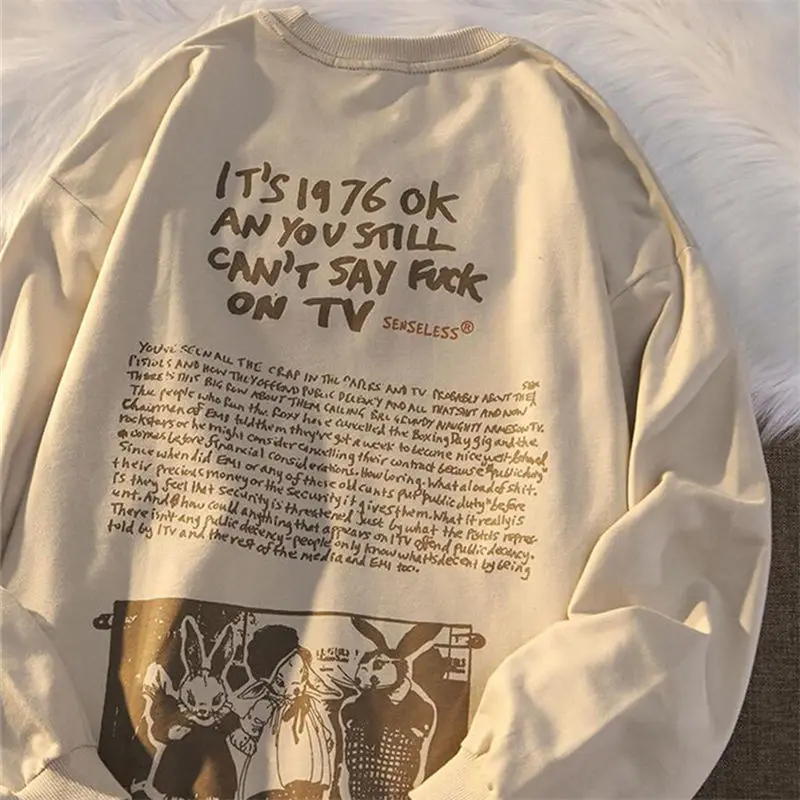 

Rabbit letter print vintage long-sleeved T-shirt y2k top women's 2022 new loose ins lazy wind oversize streetwear T-shirt womens