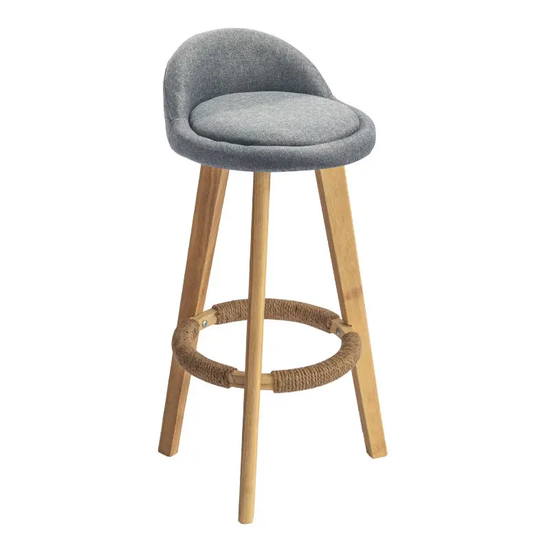 Solid wood bar chair modern simple bar chair Nordic creative bar stool retro tea shop high stool home images - 6