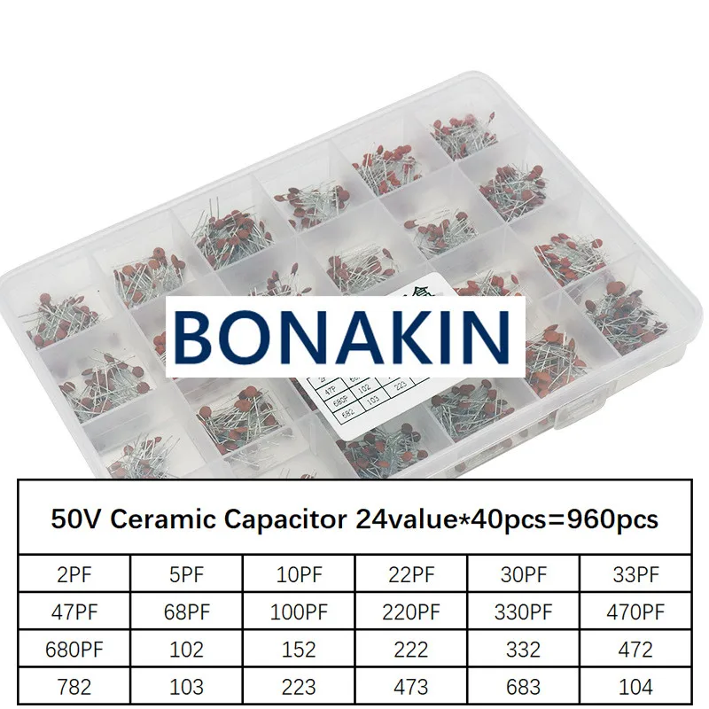 

960pcs 24value*40pcs=960pcs 50V Ceramic Capacitor Assorted kit Assortment Set + Box