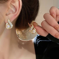 elegant luxury new diamond pearl earrings for women korean fashion minority design flame versatile wedding party jewelry gifts