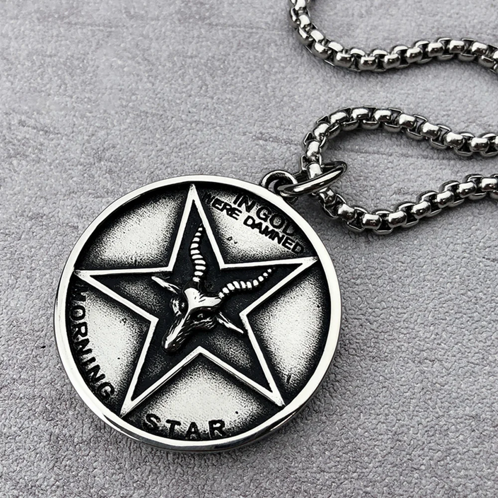 

Vintage Round Pentagram Satan Goat Necklace Punk Men Christian Easter Jesus Cross Pendant Necklace Fashion Jewelry Gift