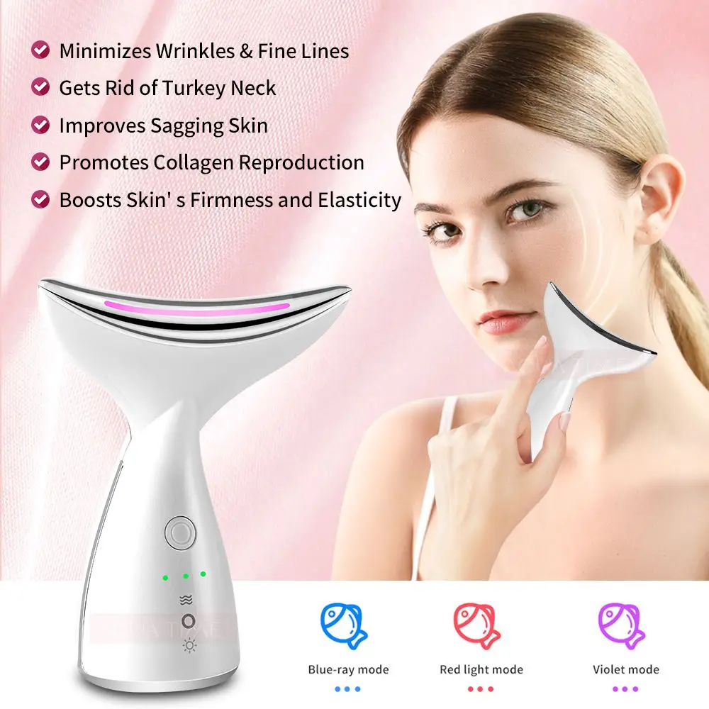 

Neck Face Beauty Device With 3 Colors LED Photon Therapy EMS Microcurrent Wrinkle Remove Skin Care Home Use Face Lift Devices
