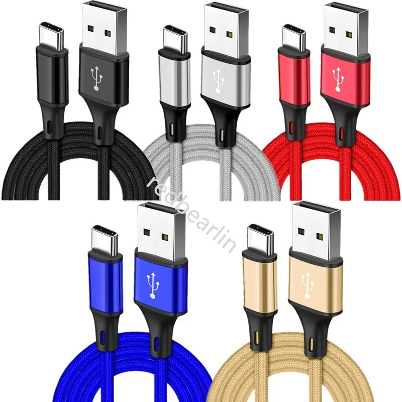 

500pcs 1M 2M 3M Type c USB-C Micro 5PIn Braided Usb Cable 2.4A Quick Charging Cables For Samsung s10 s20 htc lg xiaomi huawei