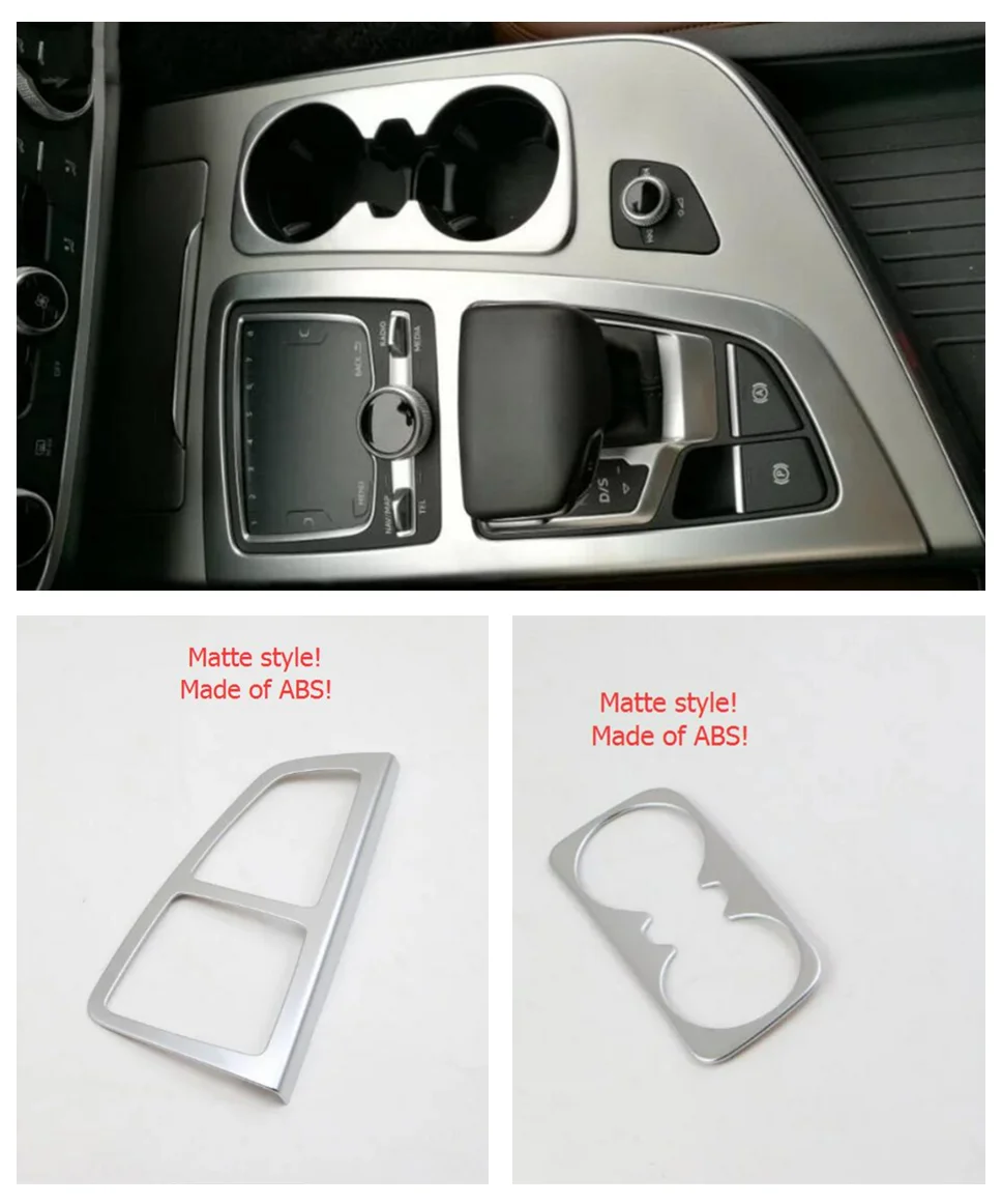 

For Audi Q7 2016 - 2019 Accessories Matt Transmission Shift Gear / Water Cup Holder Panel Molding Cover Kit Trim