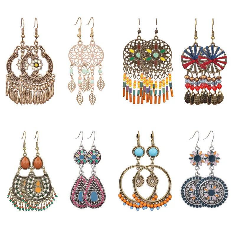 

Women's Earrings Vintage Palace Style Geometric Leaves Rice Beads Beaded Fashion Little People Versatile Holiday Style Earrings