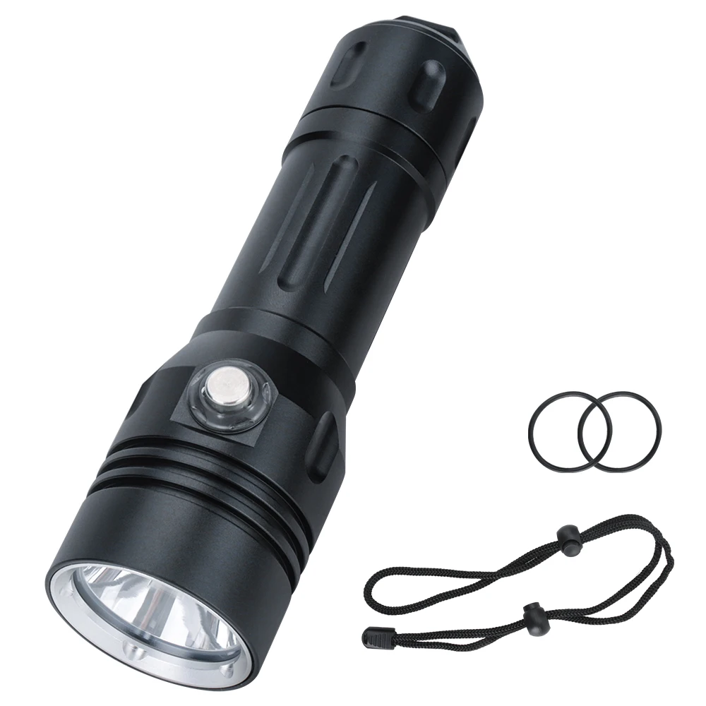 BORUIT Super bright Diving Flashlight 4 Modes IPX8 Waterproof Professional Diving Light Powered by 21700 Battery with Hand Rope