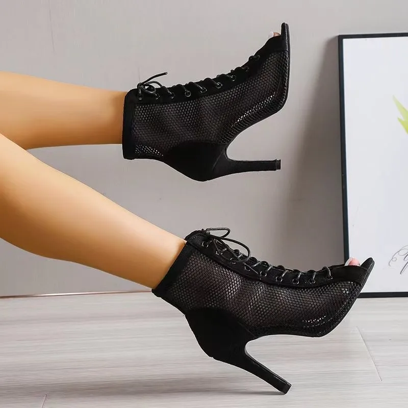 Women Sandals Summer 2023 Size 35-43 Women High Thin Heels Sandals Air Mesh Platform Breathable Fashion Sexy Sandals Female