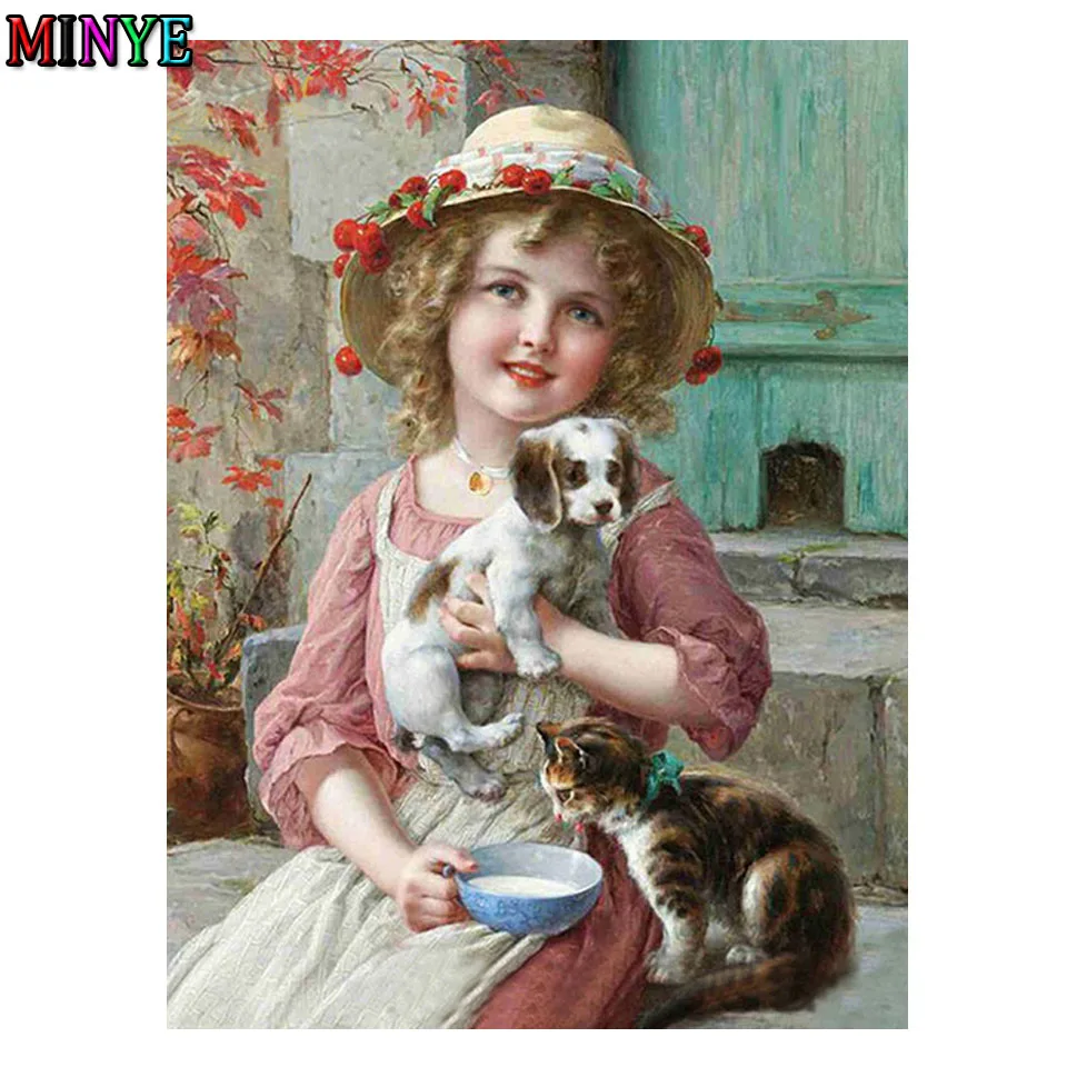 

5D DIY Diamond Embroidery Girl Mosaic Sale Full Square round Diamond Painting Mosaic Portrait Cross Stitch Dog Home Decorations