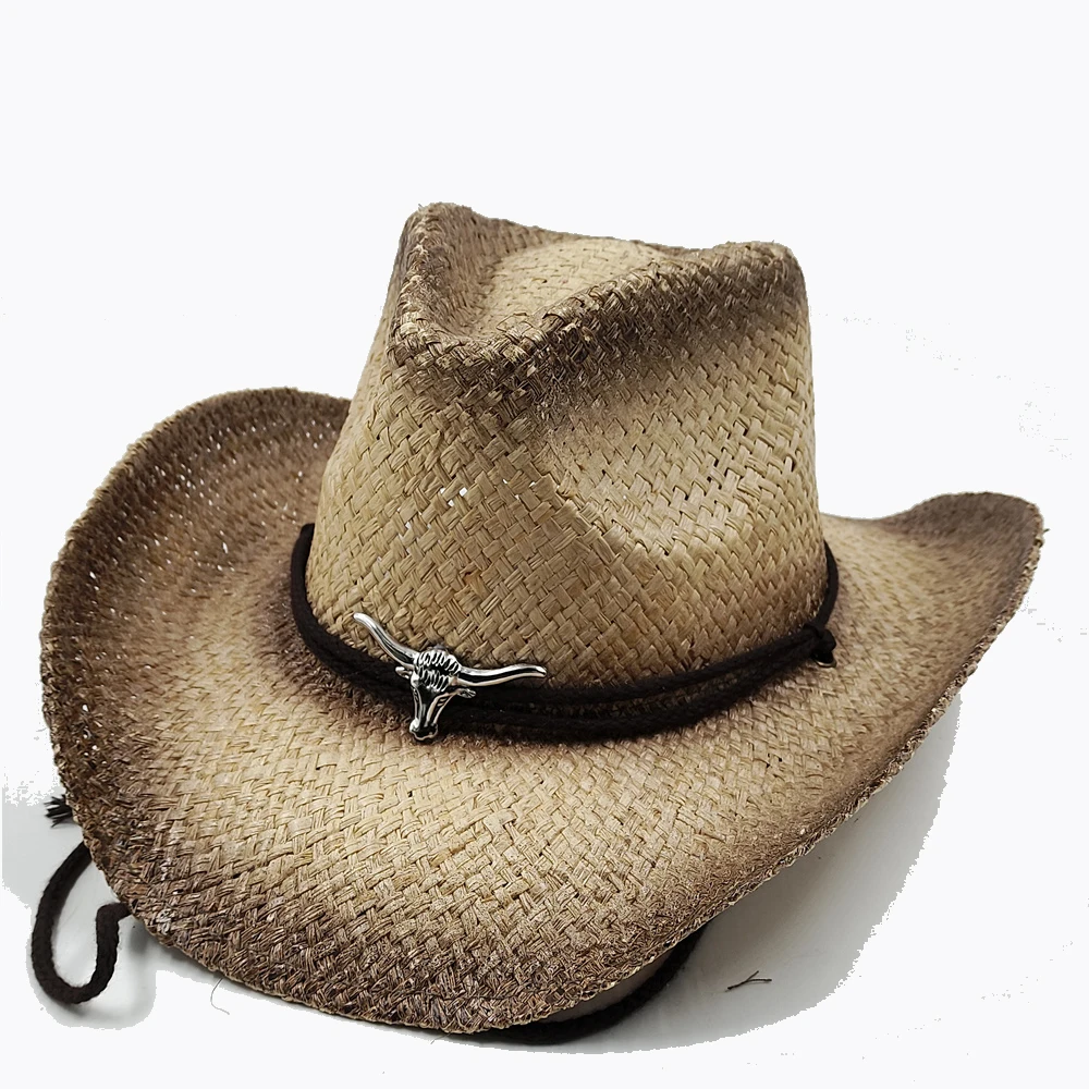 Army Green Camo Cowboy Hat Straw Hat Star Jazz Straw Hat Panama Paper Grass Western United States Cowboy Hat Fashion Travel images - 6