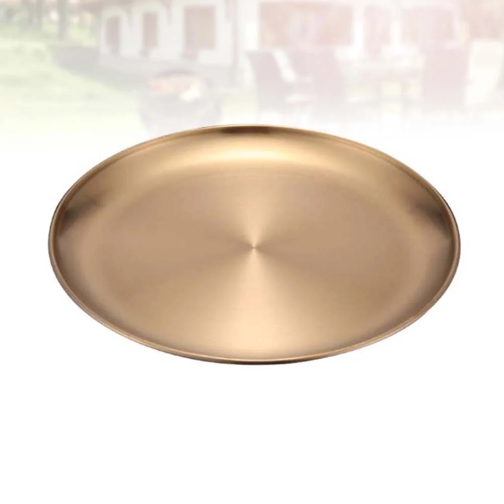

Plate Stainless Steel Serving Camping Dinner Round Metalsalad Outdoor Restaurant