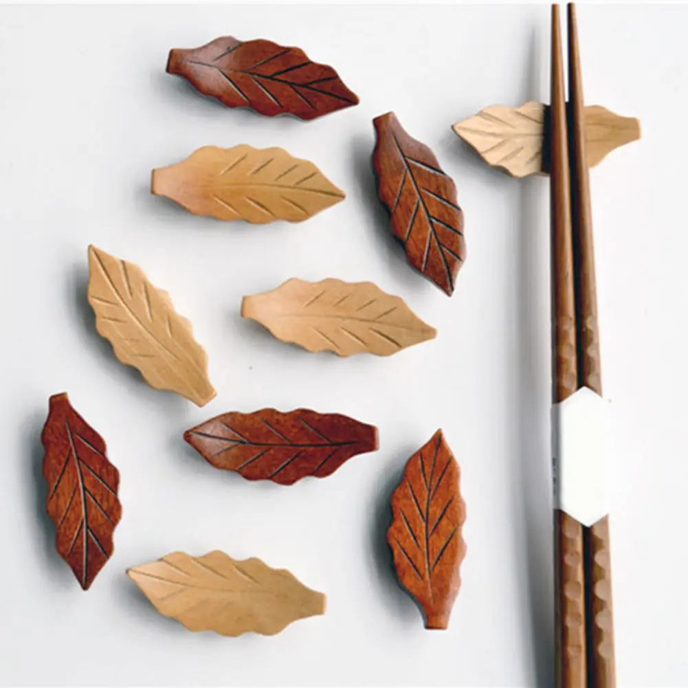 

Leaf-Shaped Chopstick Holder Wooden Chopsticks Stand Handmade Chopstick Rest Art Craft Dinner Tableware Kitchen Accessories