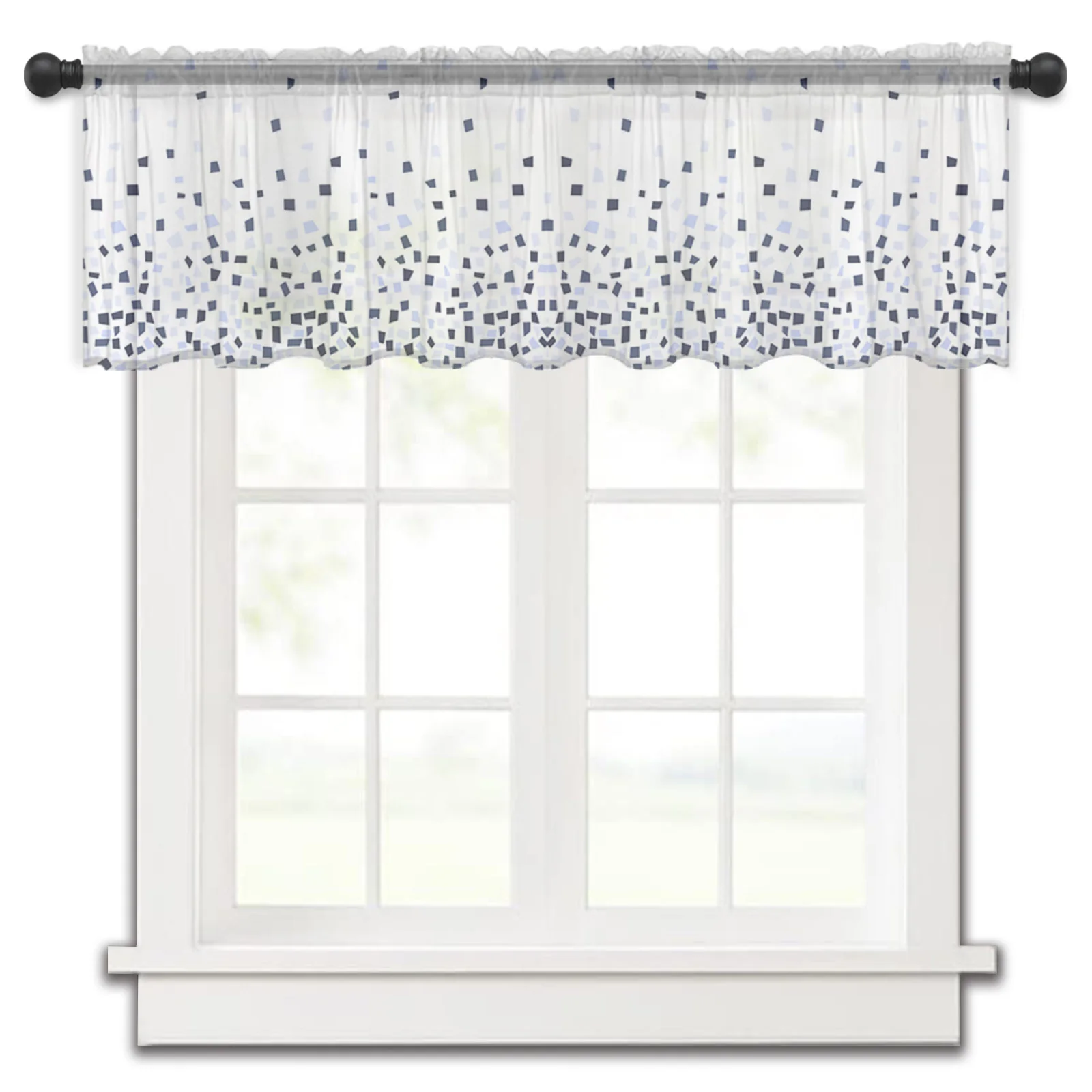 

Geometric Gradient Navy Blue Kitchen Small Window Curtain Tulle Sheer Short Curtain Bedroom Living Room Home Decor Voile Drapes