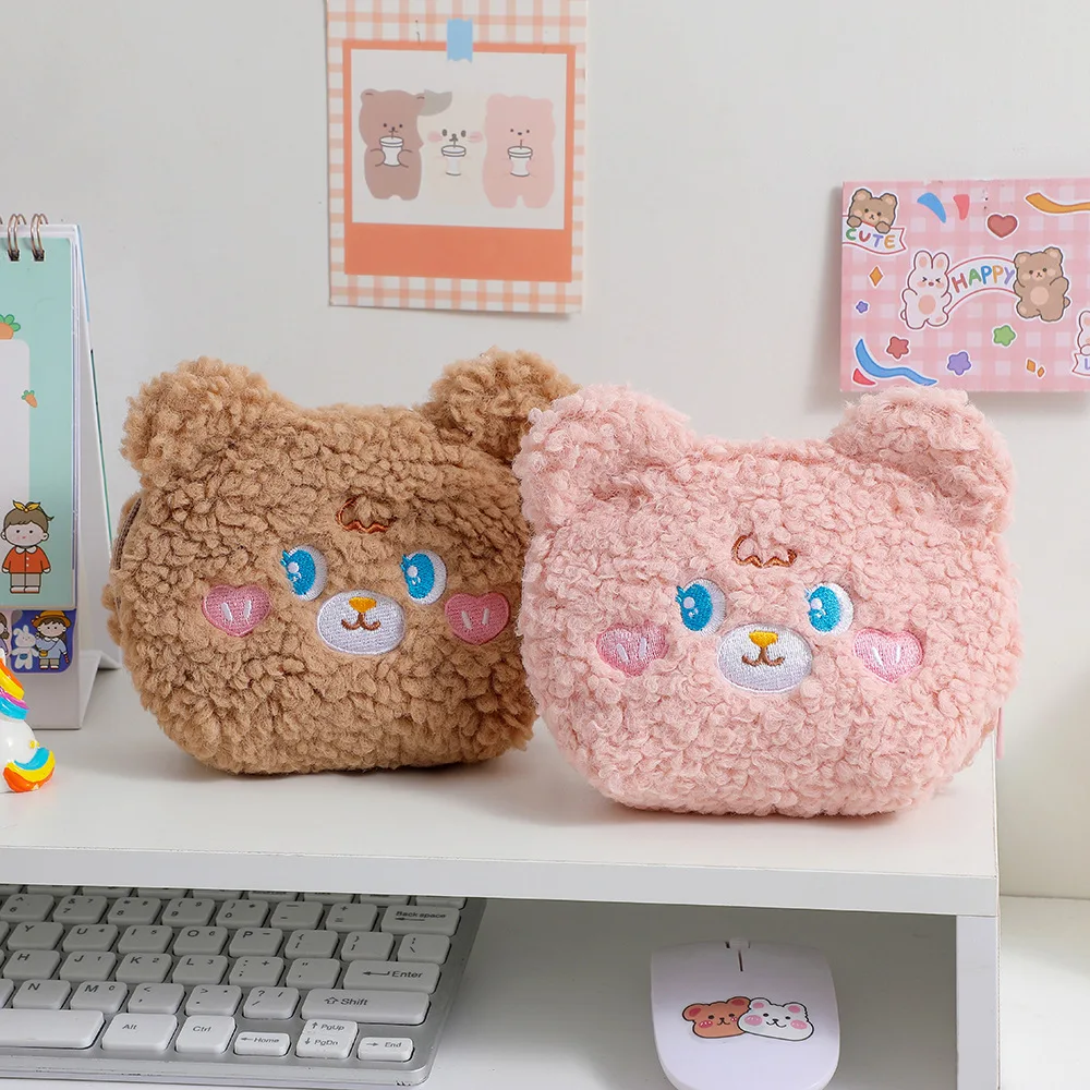 

Cartoon Plush Makeup Bag Girl Cute Little Bear Sanitary Napkin Storage Bags Korean Version Student Keys Coin Purses Wallet