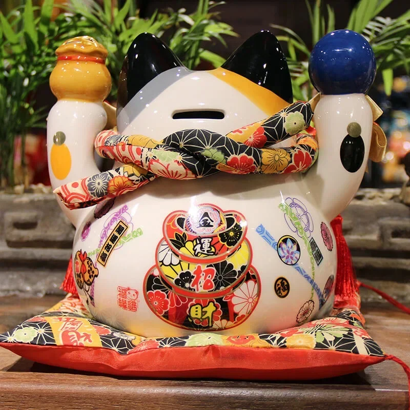 8-дюймовая керамическая статуя Lucky Cat Maneki Neko Fortune украшения в стиле фэншуй копилка