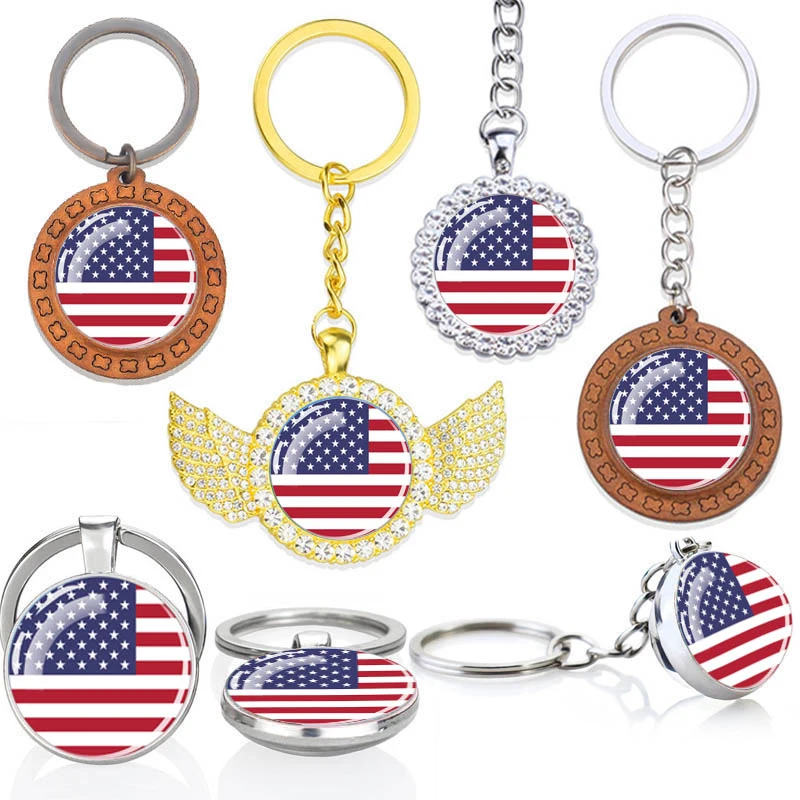 

Esspoc US Flag Keychain Bohemia Long Chains Pendant Keychains Crystal Keyrings USA Flags Keyring American Patriot Souvenir Gifts