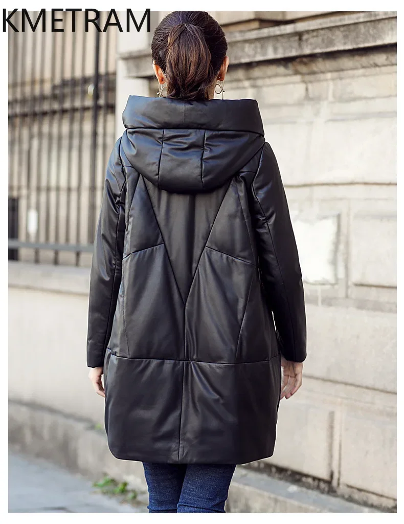 Зимняя женская куртка на пуху из 100% овчины новинка 2024 верхняя одежда черное