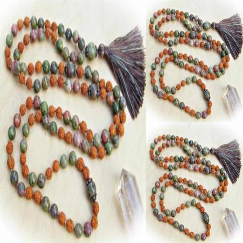 Натуральные бусины Rudraksha epidote 8 мм с узлом 108 ожерелье кисточками лариатами для