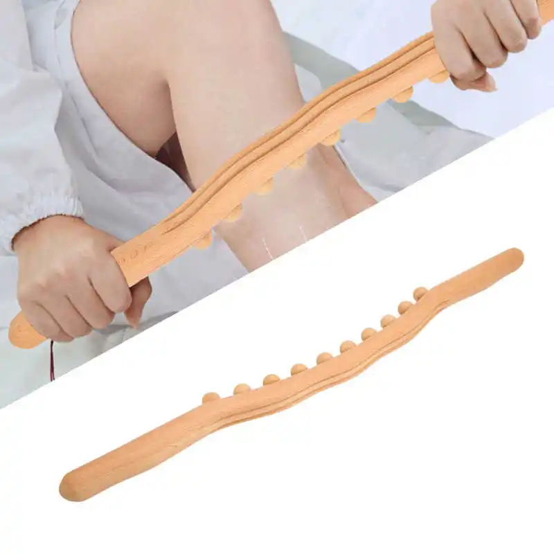 

Wooden Scraping Roller Stick Wave Handle Massage Roller Stick Hand Polished Gua Sha Massage Stick Massage Tool