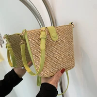 vintage straw bucket bag pu strap bags newest womens handbags purses women shoulder bag travel beach bags