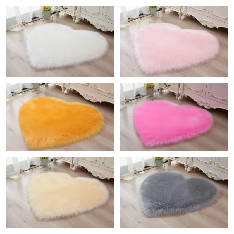 

30-70cm Heart Carpet Shaped Fluffy Rug Shaggy Faux Wool Carpet Sofa Cushion Living Room Bedroom Decorative Floor Plush Mats