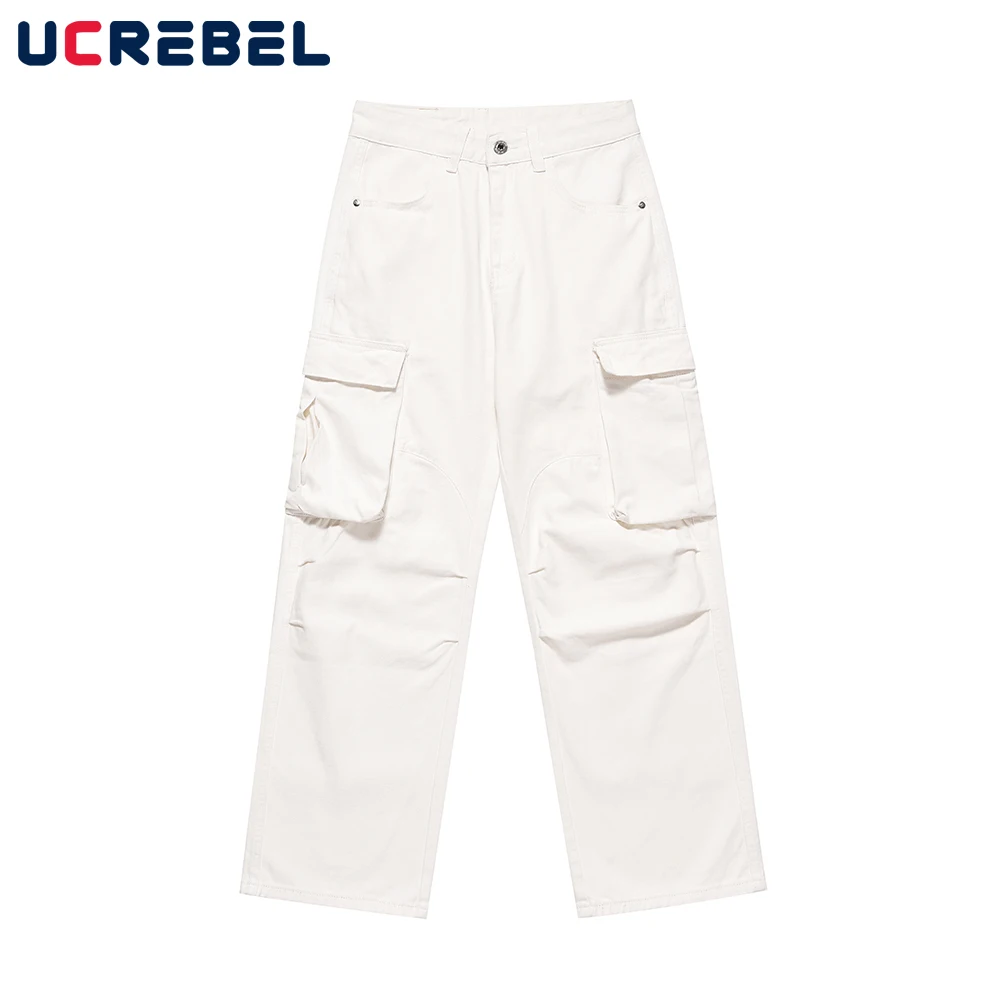 

Брюки-карго мужские однотонные, свободные штаны с несколькими карманами, повседневные Прямые брюки с широкими штанинами, на осень